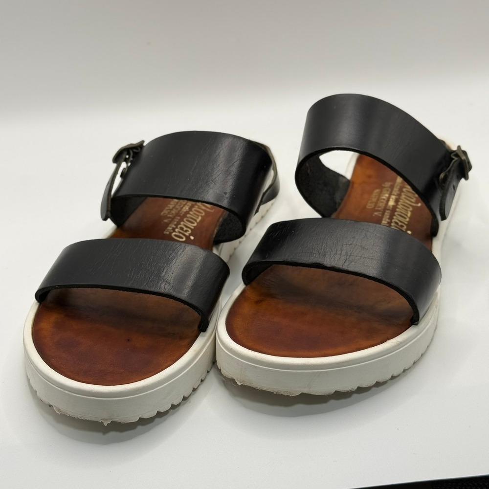 Gregory V Nafplio Greek Handmade Black Leather Platform Sandals Womens 35